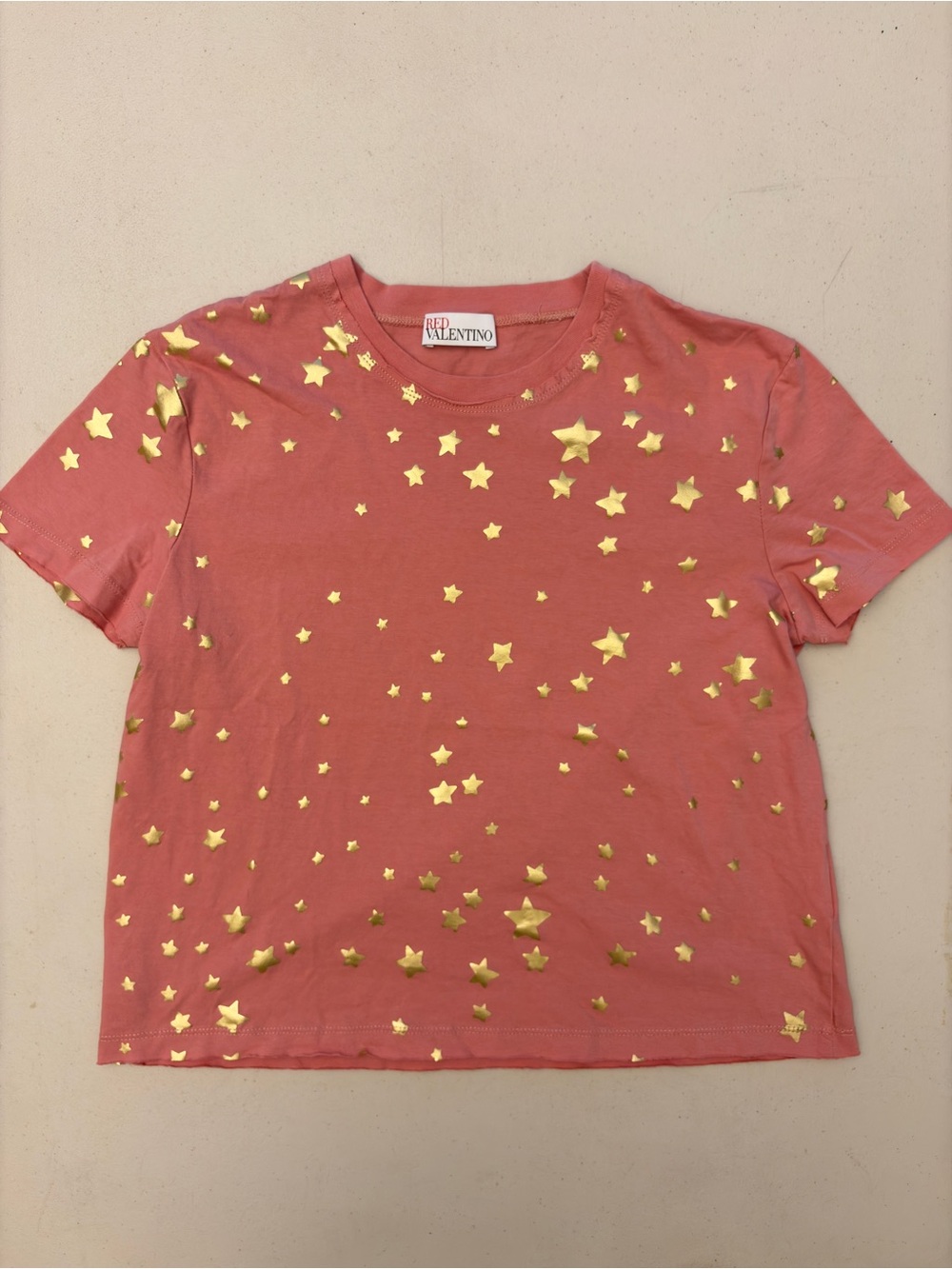 RED Valentino Pink Gold Star Print Cotton T-Shirt Size M